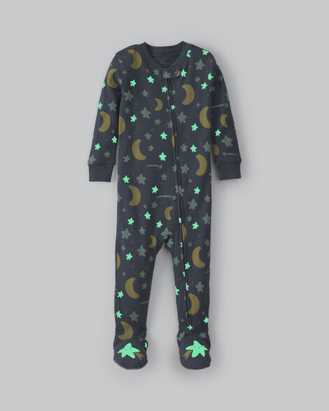 toddler 1-piece star glow in the dark 100% cotton snug fit footed pajama - grey