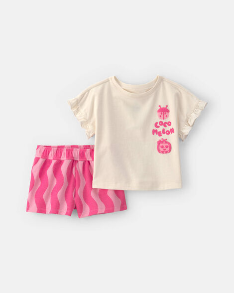 baby girl 2-piece cocomelon short-sleeve top & short set - pink/ivory