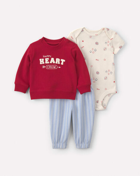 baby boy 3-piece 'happy heart crew' layering set - red/white/blue