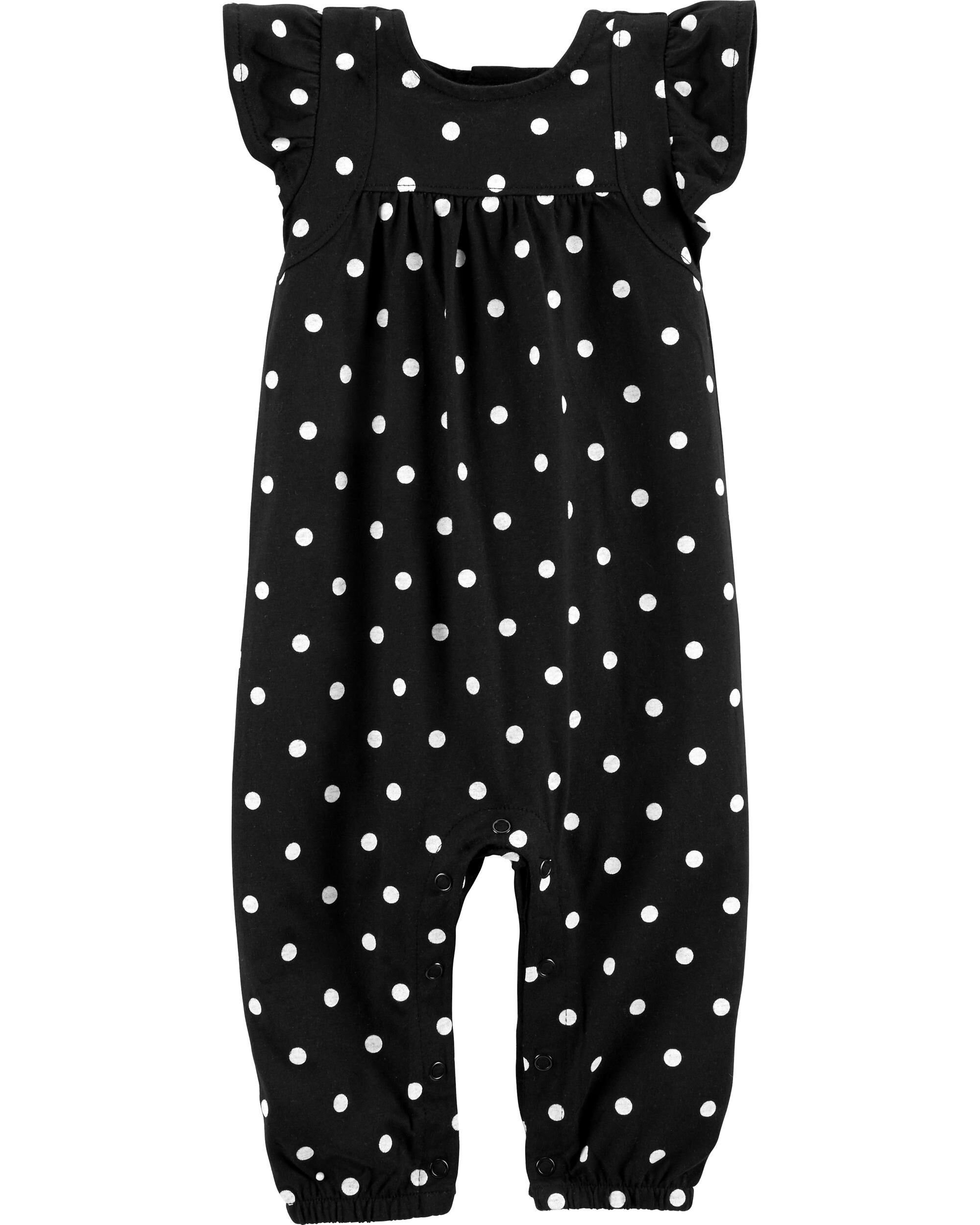 black and white polka dot overalls