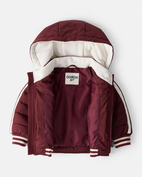 Baby Boy Striped Sleeves Hooded Puffer Jacket - Red