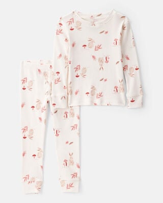 Toddler Girl Ballet Print 100% Cotton Long-Sleeve 4-Piece Pajamas - Pink/White