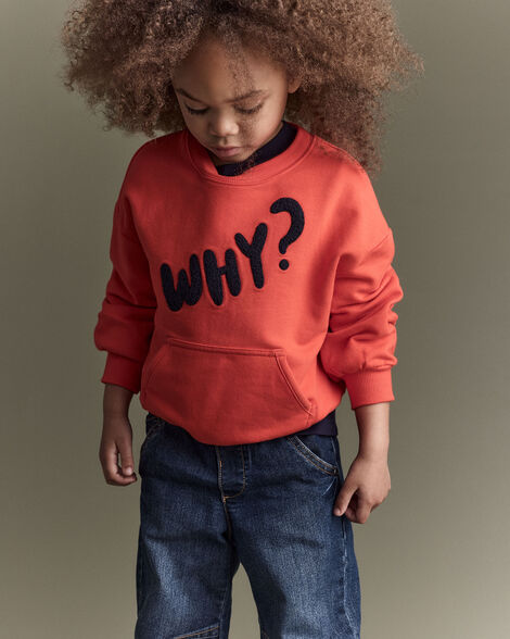 Toddler 'Why?' Graphic Pullover Sweatshirt - Orange