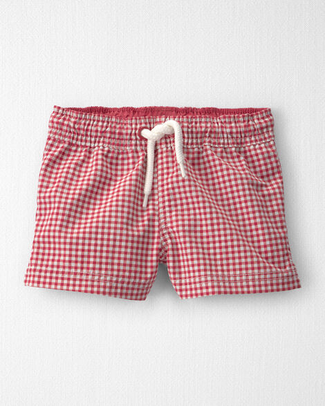 Baby Boy Recycled Swim Trunks in Red Gingham