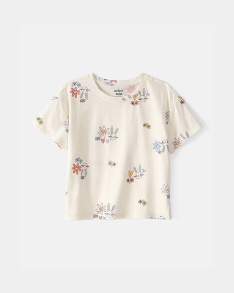 toddler girl easter bunny floral relaxed top - cream
