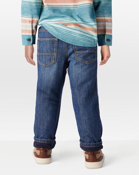  Product image 2 of Toddler Drawstring Fleece-Lined Jeans  - Dark Blue