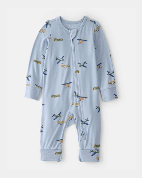 baby boy plane 2-way zip purelysoft sleep & play pajama - blue