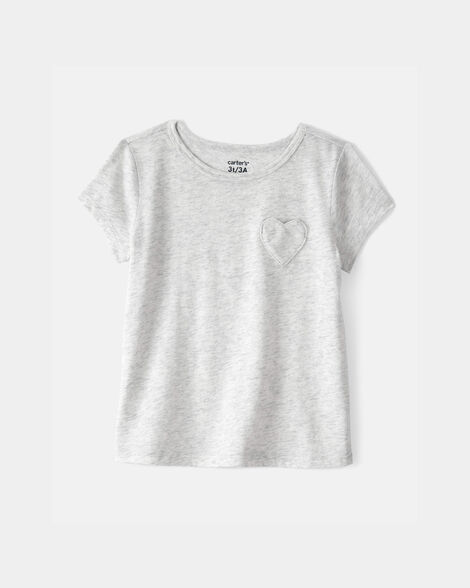 toddler girl heart pocket top - grey