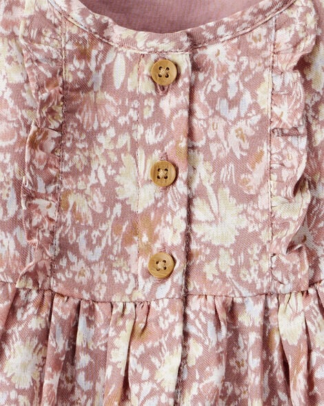 Baby Girl Floral Cotton Long-Sleeve Dress - Pink