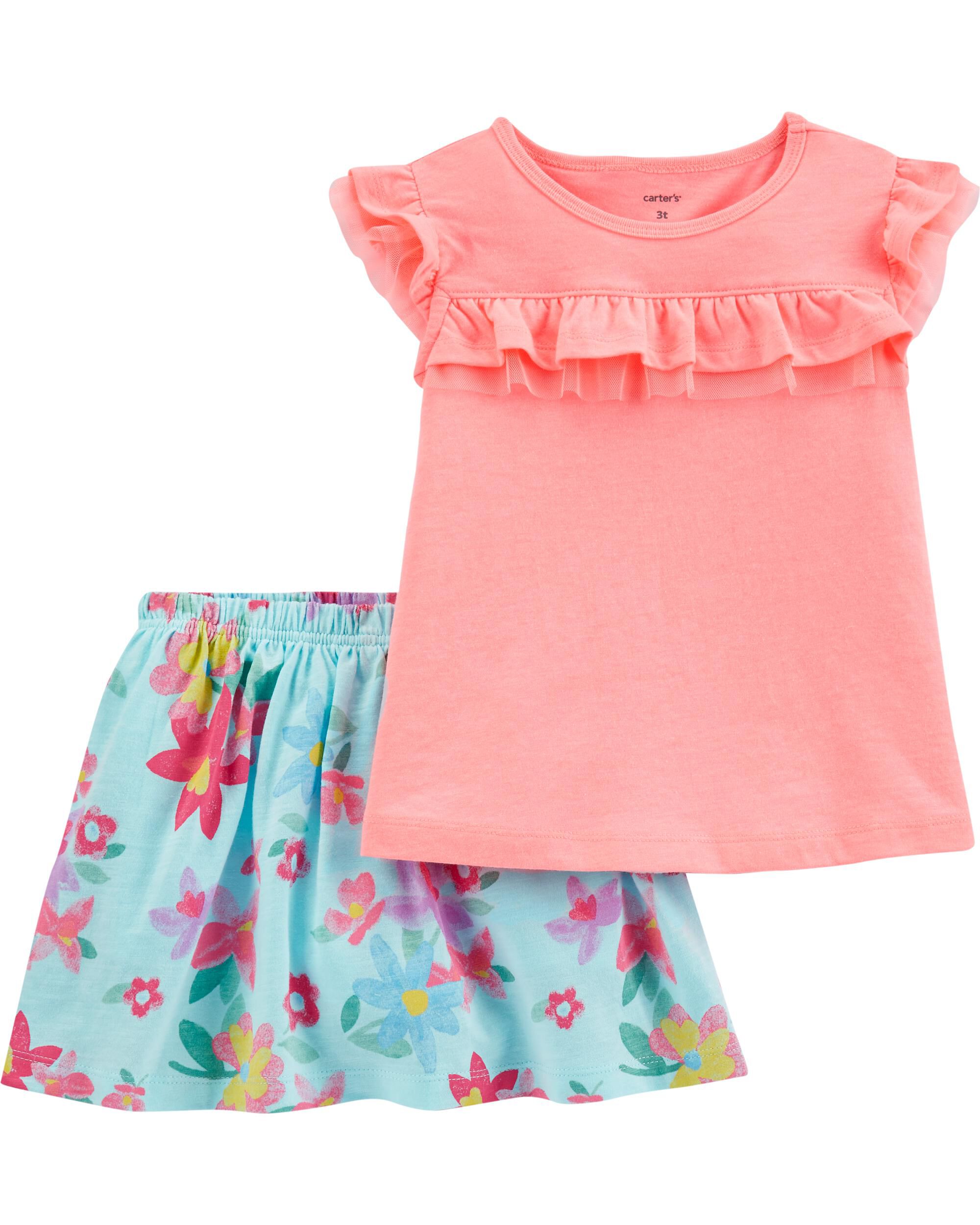 *CLEARANCE* 2-Piece Tulle-Trim Flutter Top & Floral Skort Set
