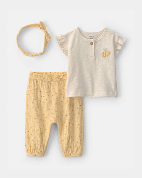 baby girl 3-piece bee top & pant set - yellow