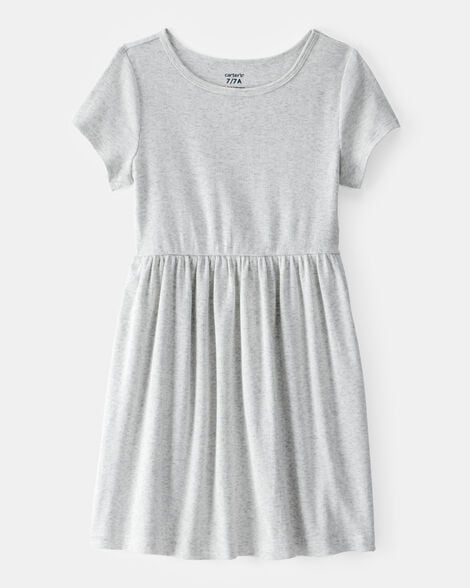girls ribbed short-sleeve dress - grey