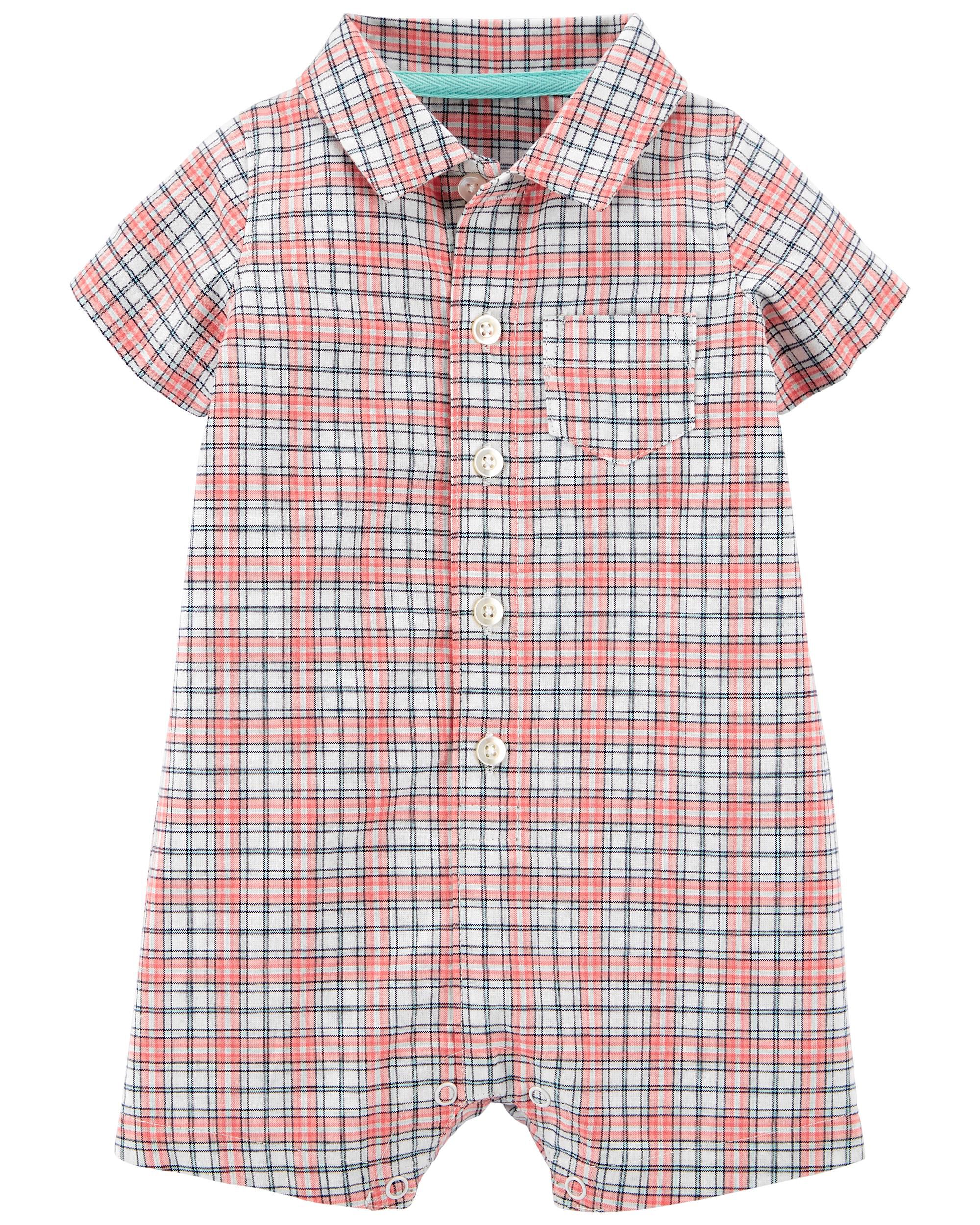 Carter's New Boys Gingham Check Cotton Button Front Romper 
