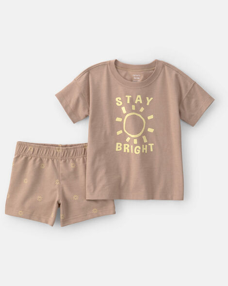 toddler boy 2-piece 'stay bright' top & short set - brown