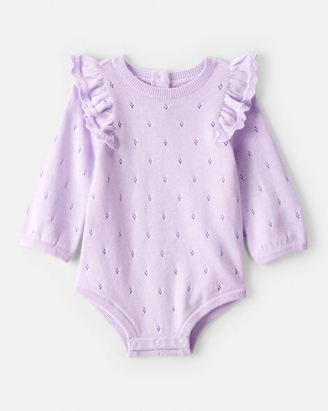 Baby Girl Long-Sleeve Sweater Bodysuit - Purple