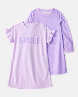 Product image 1 of Kid 2-Pack Smiley Face Nightgowns - Purple