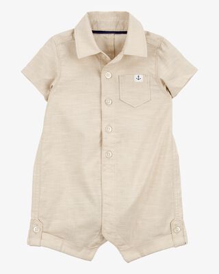 Product image 1 of Baby Button-Front Romper- Tan
