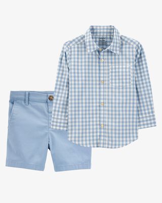Product image 1 of Toddler 2-Piece Plaid Button-Down Shirt & Chino Shorts Outfit Set