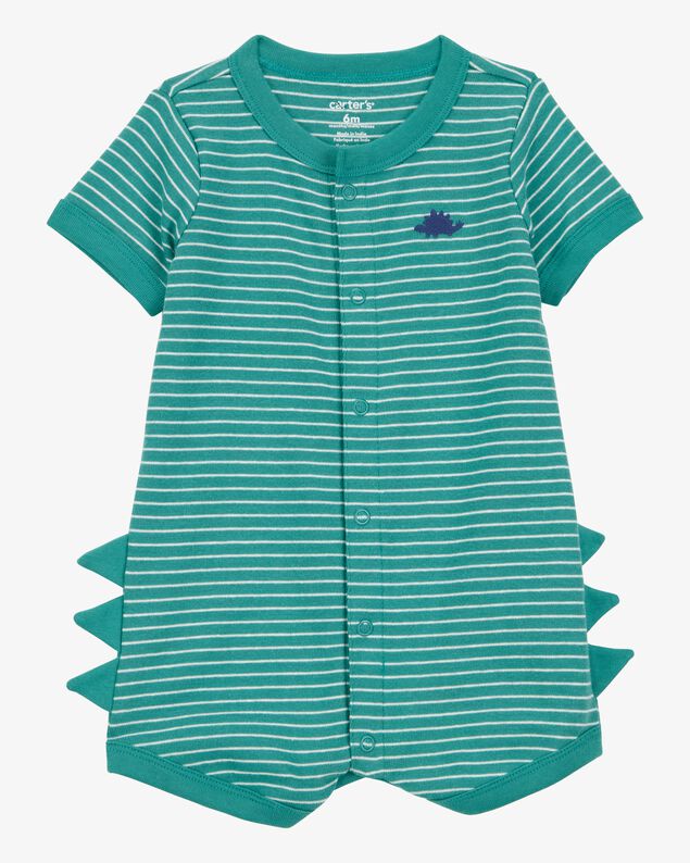 Baby Dinosaur Striped Cotton Short-Sleeve Romper - Green