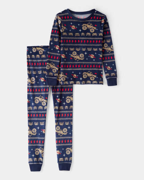 boys monster truck dreamplush snug fit 2-piece pajamas - navy
