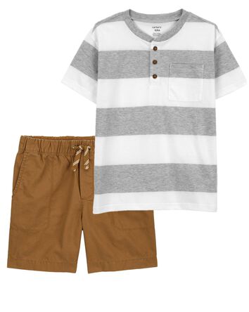 Kid 2-Piece Striped Jersey Henley & Pull-On Shorts Set