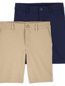 Khaki/Navy - Kid 2-Pack Ponte Knit Uniform Shorts, Selected