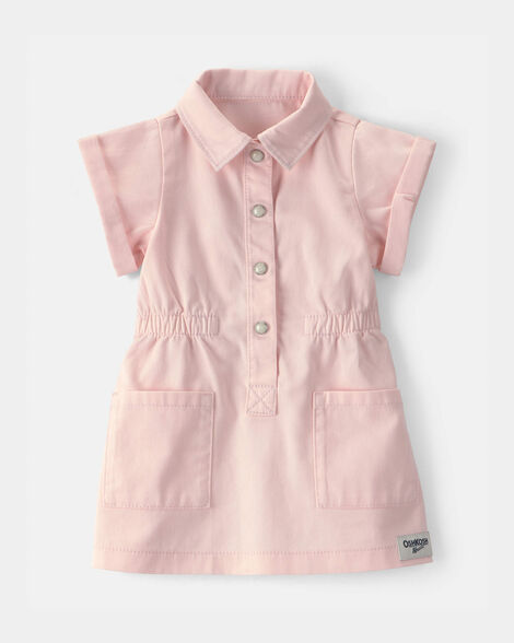 Baby Girl Twill Button-Up Utility Dress - Pink