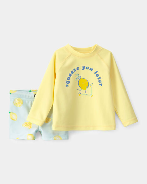 baby boy 2-piece lemon rashguard swimsuit set - yellow/blue