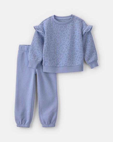 toddler girl 2-piece cheetah fleece long-sleeve top & pant set - blue