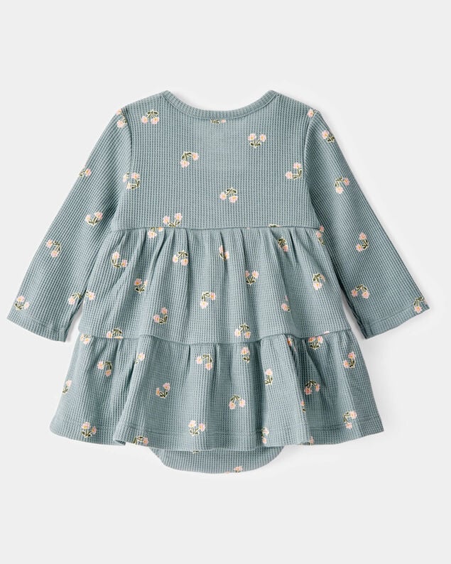 Product image 2 of Baby Floral Waffle Knit Bodysuit Dress - Green