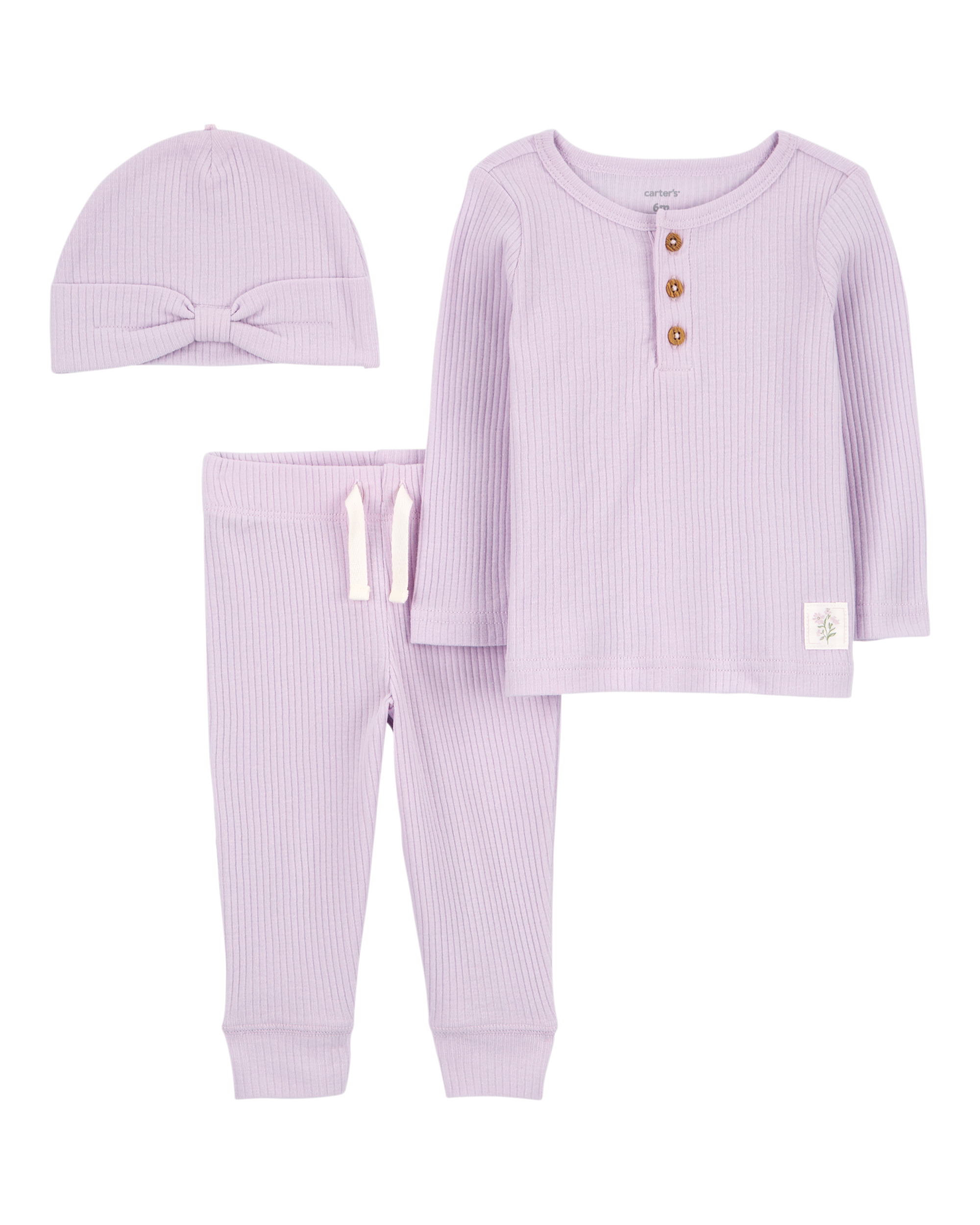 Baby 3-Piece Ribbed Outfit Set - Purple
