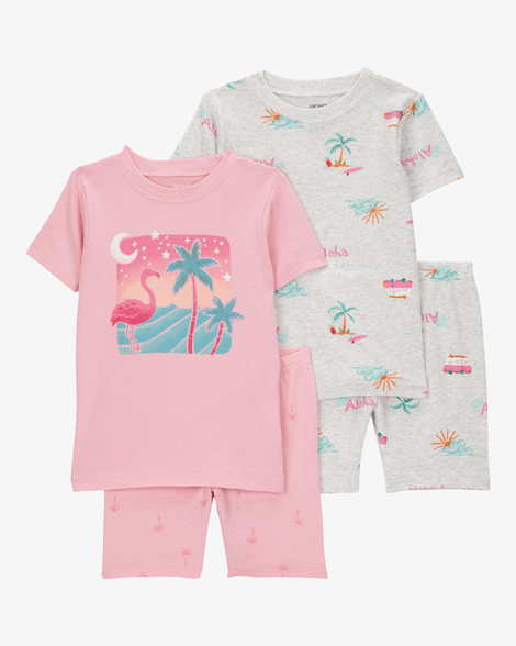 toddler flamingo print snug fit cotton 4-piece pajamas