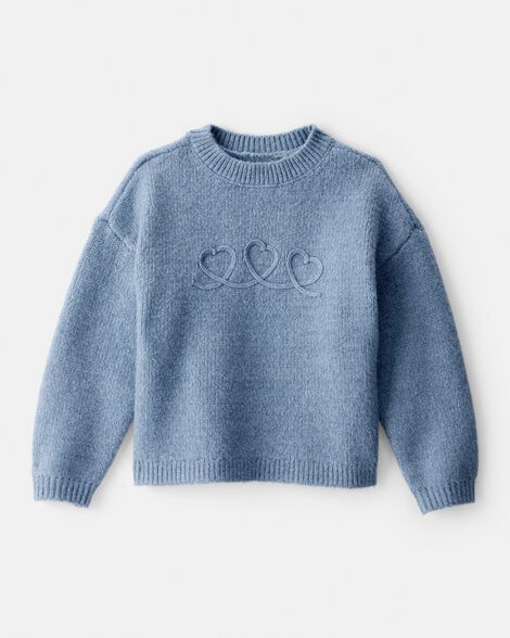 Toddler Girl Embroidered Heart Long-Sleeve Sweater - Blue