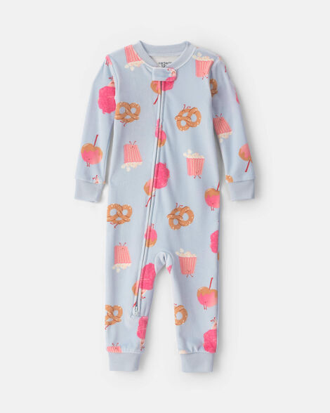baby girl 1-piece festival treats 2-way zip dreamplush snug fit pajama - blue