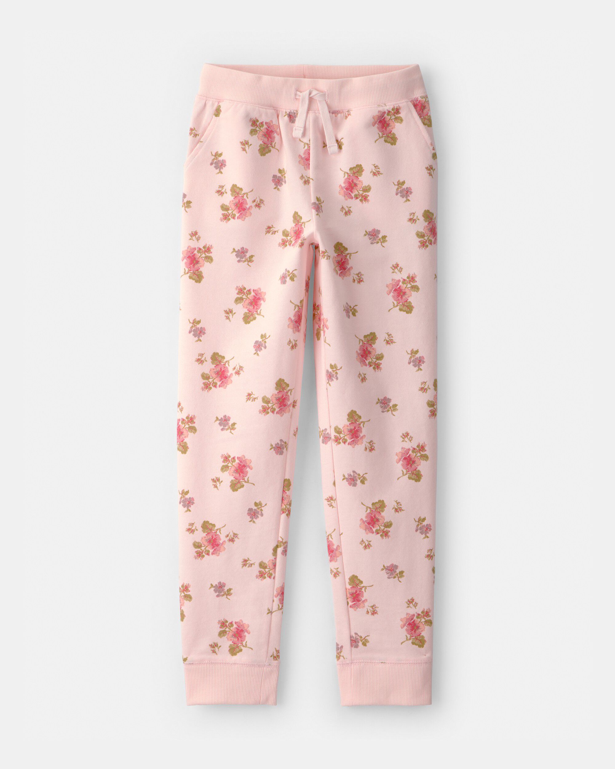 OshKosh B'gosh Girls Floral Drawstring Knit Joggers 10 Pink