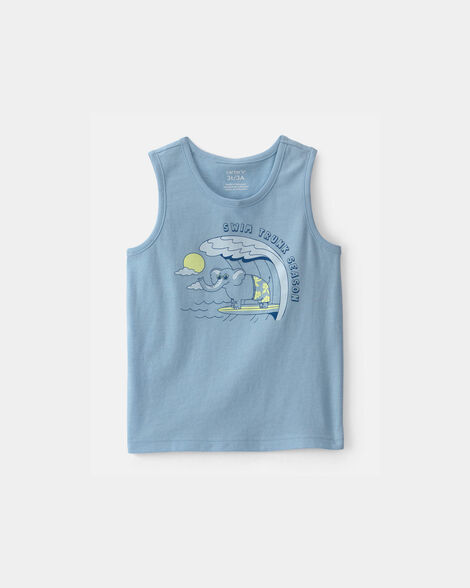 toddler surfing elephant graphic tank - blue