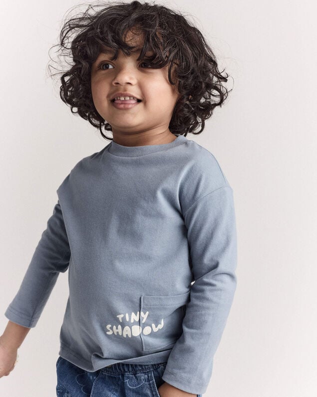 Product image 1 of Toddler 'Tiny Shadow' Long-Sleeve Pocket Graphic Tee - Blue