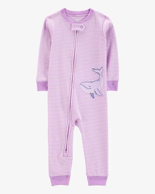 Product image 1 of Baby Whale Striped Snug Fit Cotton Footless 1-Piece Pajamas - Purple