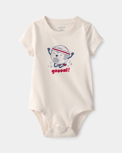 baby soccer ball graphic bodysuit - ivory