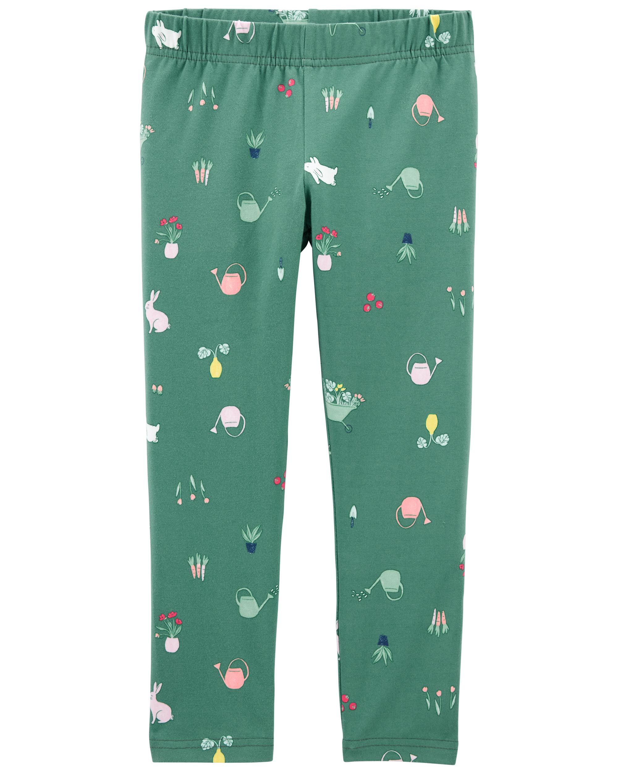 Kid Green Floral Bunny Capri Leggings 