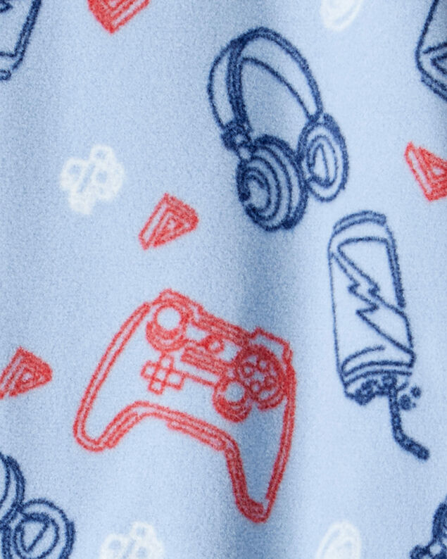 Product image 2 of Boys Video Games Print Loose Fit Long-Sleeve Zip-Up 1-Piece Pajamas - Blue