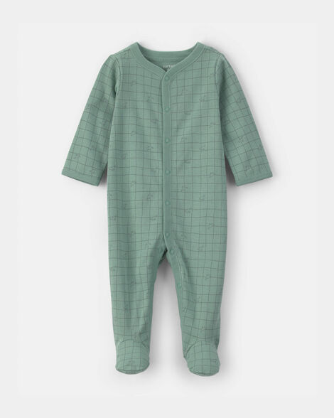 baby boy dinosaur 100% cotton sleep & play pajamas - green