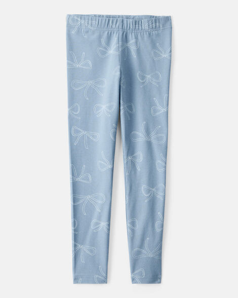 girls cotton bow stretch leggings - blue