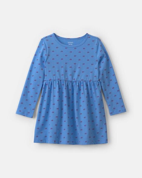 toddler girl bow long-sleeve dress - blue