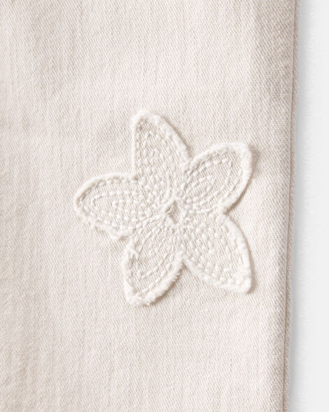  Product image 3 of Baby Embroidered Stretch Denim Wide Leg Jeans - Cream
