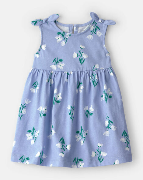 baby girl sleeveless floral dress - blue