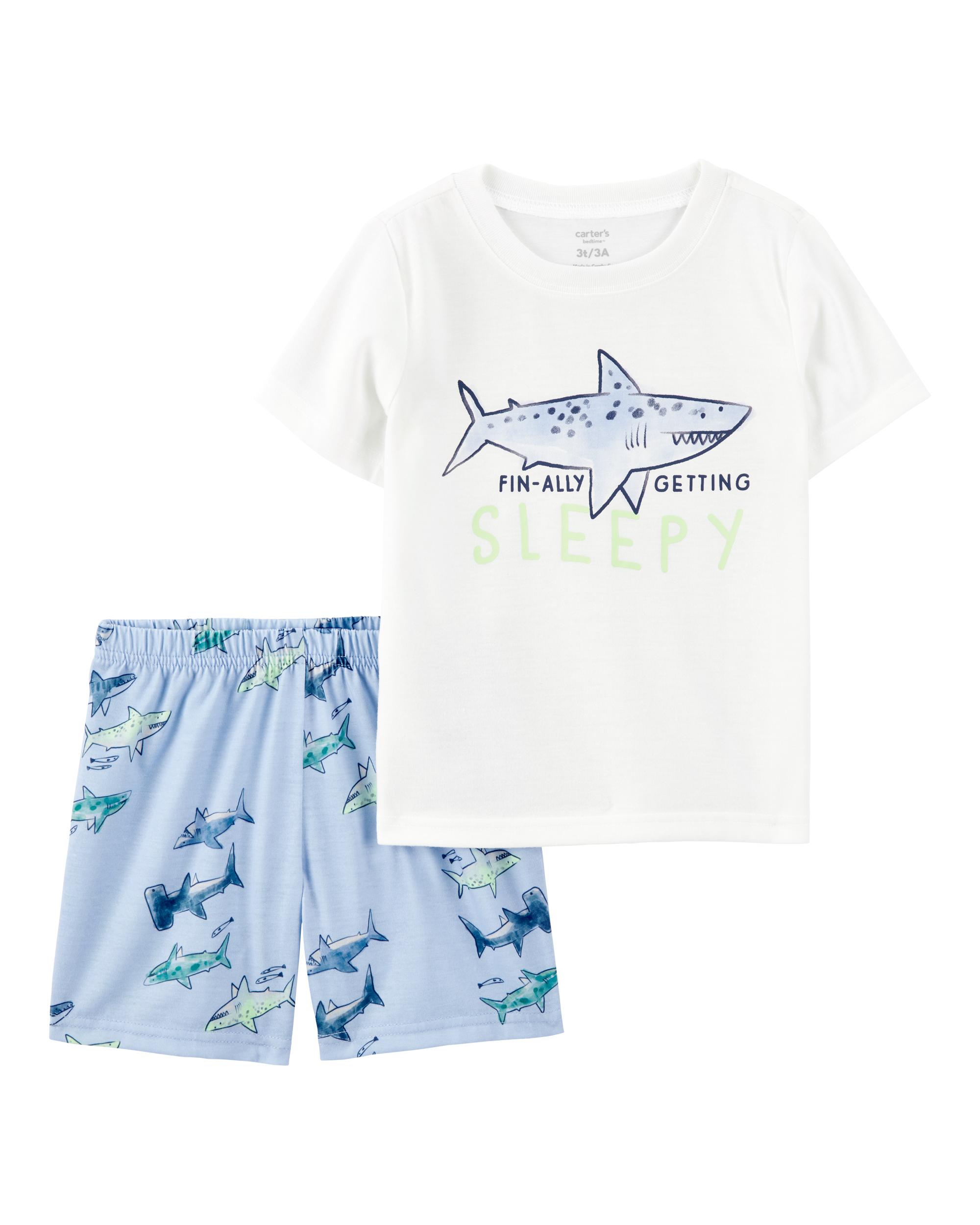 Toddler Boy Shark Print Loose Fit 2-Piece Pajamas - Blue