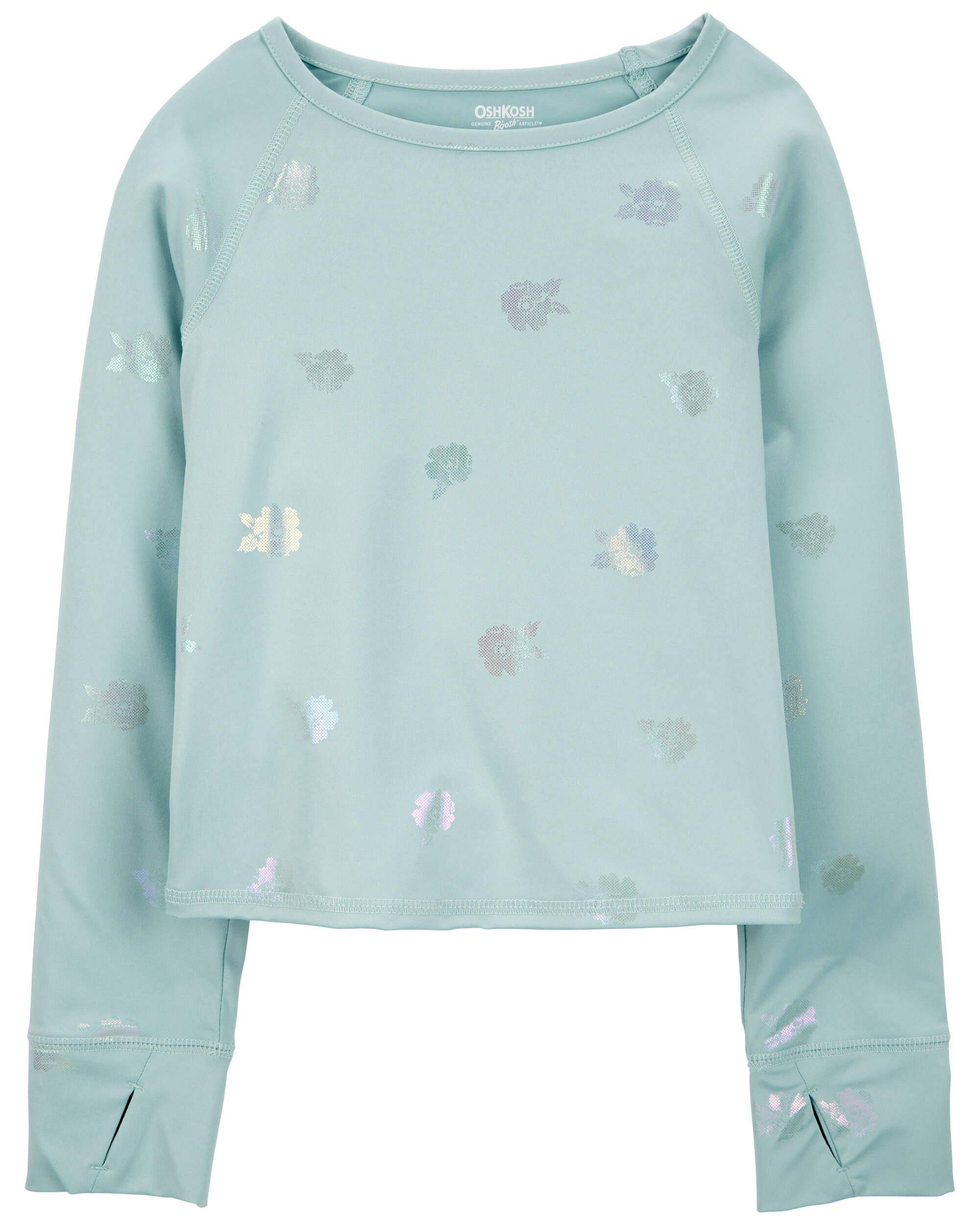 Kid Floral-Print Long-Sleeve Top - Aqua