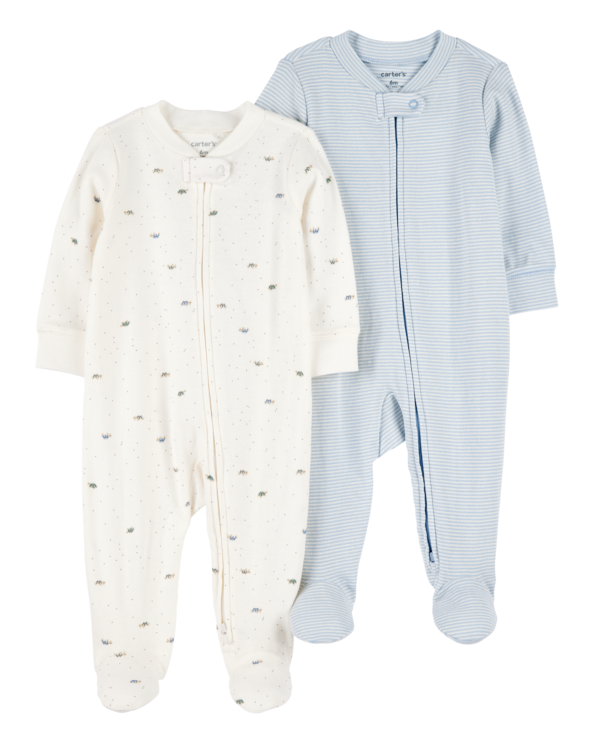 Baby 2-Pack 2-Way Zip Cotton Sleep & Play Pajamas - Blue/White
