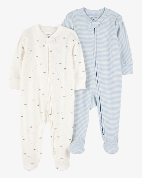 baby 2-pack 2-way zip cotton sleep & play pajamas - blue/white